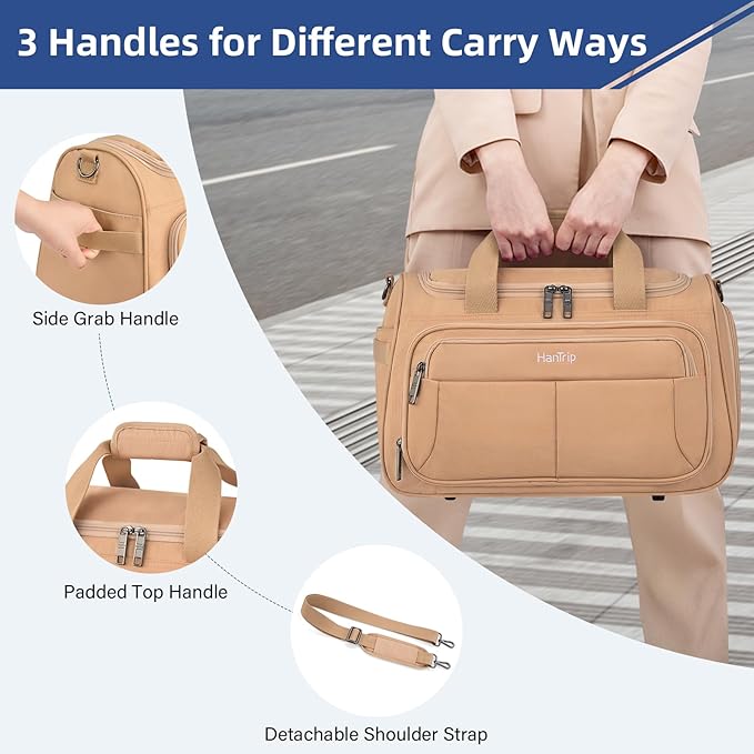HanTrip Carry on Duffel Bag Foldable Duffle Bags for Travel, Under Seat Personal Item Bags for Airplanes, Weekender Overnight Mens Travel Tote Bag for Women Small Softside Carry on Luggage (Pink)
