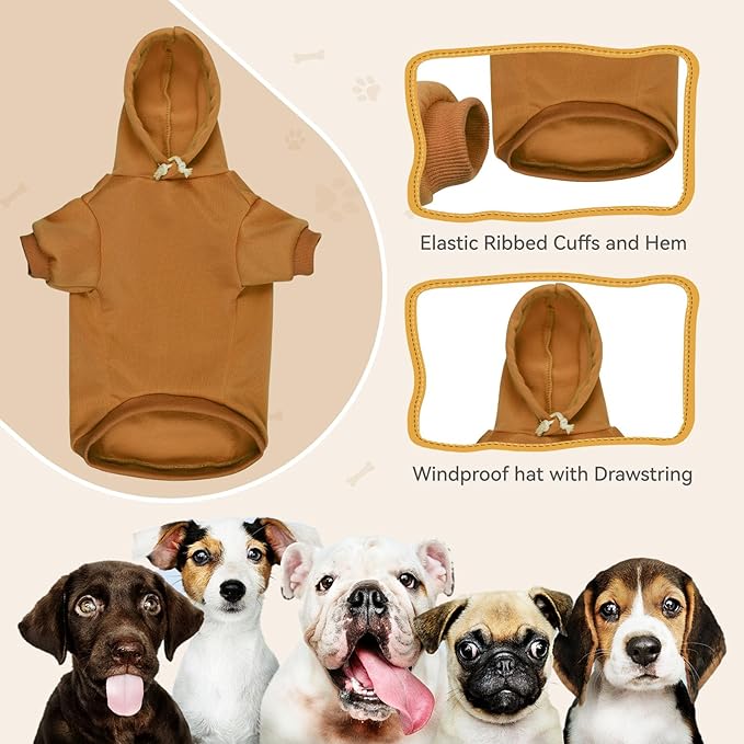 Dog Sweaters for Small Dogs Dog Hoodie Solid Soft Brushed Fleece Pet Clothes Pet Hoodie Sweatshirt with Pocket(Coffee-S)