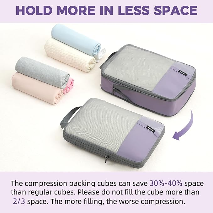 BAGAIL 6 Set/4 Set Lightweight Compression Packing Cubes with Packing List, Anti-Tearing Expandable Organizer Bags for Travel