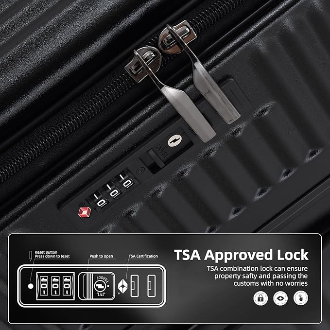 29 Inch Aluminum Checked Luggage with Side Opening Zipper, 40 * 37 * 77cm, 113L, Lightweight Hardshell ABS+PC Suitcase with TSA Lock, 360° Universal Wheels, Black