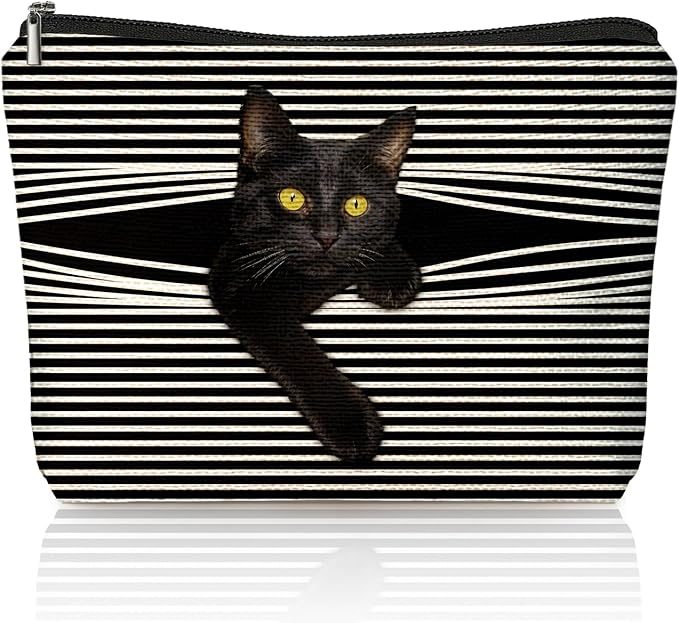 Funny Cat Makeup Bag & Travel Pouches for Toiletries, Kitty Cosmetic Zipper Travel Toiletry Bag, Black Cat Gifts for Women & Teen Girls, Cats Gifts Lovers for Travel, Graduation & Christmas