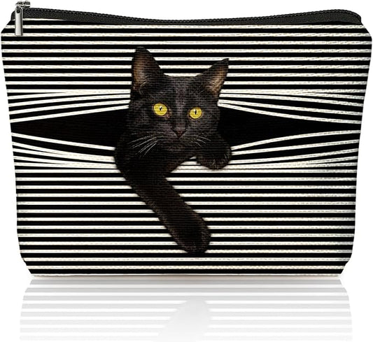 Funny Cat Makeup Bag & Travel Pouches for Toiletries, Kitty Cosmetic Zipper Travel Toiletry Bag, Black Cat Gifts for Women & Teen Girls, Cats Gifts Lovers for Travel, Graduation & Christmas