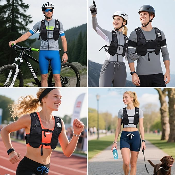 PELLOR Running Hydration Vest for Women Men, Adjustable Running Vest with Multi Pockets, Lightweight Chest Straps Reflective Hydration Backpack for Hiking Trail Cycling Marathon