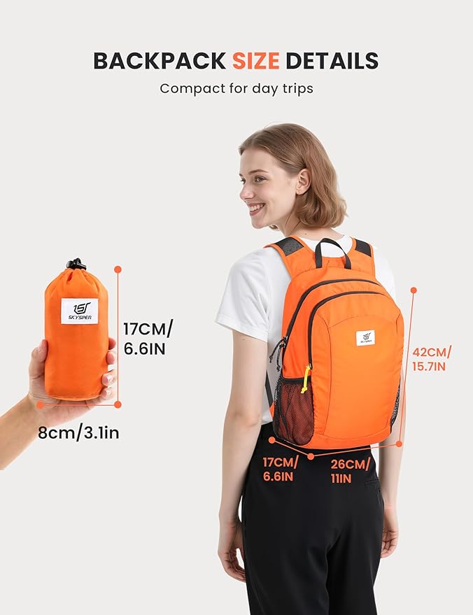 SKYSPER 16L Hiking Backpack Lightweight Small for Women Men, Foldable Packable Daypack - Travel Camping Backpack, Outdoor Hiking Bag