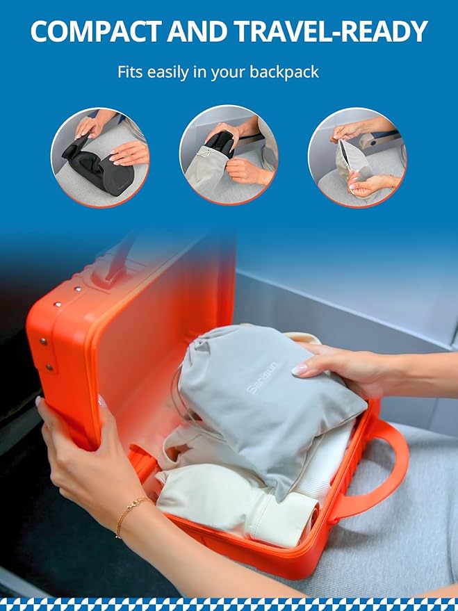 Travel Pillows for Airplanes, Upgraded Airplane Pillow with 3D Eye Mask and Ear Cover Design for Long Flight, 360° Support Sleep Head Hold, Plane Headrest for Sleeping, Stop Bobblehead, Pink