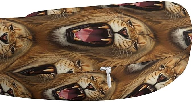Travel Neck Pillow Memory Foam Chin Cushion Angry Lion, Washable Cover for Men Women Youth Airplane Car Pain Relief