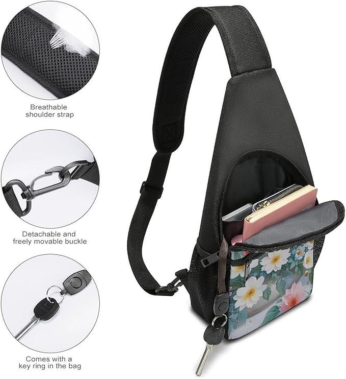 SWEET TANG Cool Sling Backpack for Men Women, Multipurpose Crossbody Shoulder Bag Shabby Chic Rose Patterns, Travel Hiking Zippered Daypack, Adjustable and Breathable