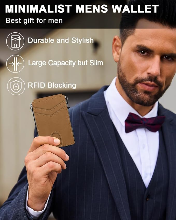 Wallet for Men, Mens Minimalist Wallet 9-13 Cards, Slim Compact Wallet with Money Clip & ID Window, RFID Blocking Smart Pop Up Card Wallet, Metal Aluminum Credit Card Holder Bifold Wallet