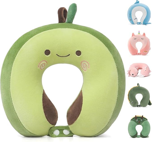 Niuniu Daddy Avocado Kids Travel Neck Pillow for 3-8 Years Old, Soft Memory Foam Cervical Neck Support Pillow for Sleeping Airplane Road Car Essentials for Long Trip Travel Toddlers Boys Girls