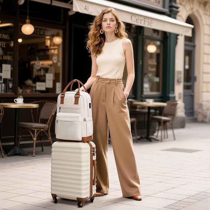 Coolife Luggage Sets Suitcase Set 3 Piece Luggage Set Carry On Hardside Luggage with TSA Lock Spinner Wheels (White, 3 piece set (BP/TB/20))