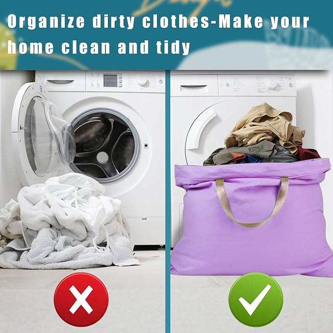 LOLOMLO Extra Large Canvas Laundry Bags with Handles & Drawstring Closure, Heavy Duty Tears Resistant Clothes Storage Travel Bags,25.5"x34",Purple