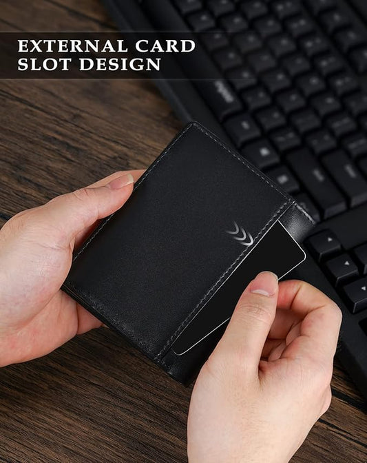 Swallowmall AirTag Wallet Mens RFID Blocking Genuine Leather Bifold Men's Wallet For air tag with 2 ID Window 11 Card Holders Vertical Black(Airtag Not included)