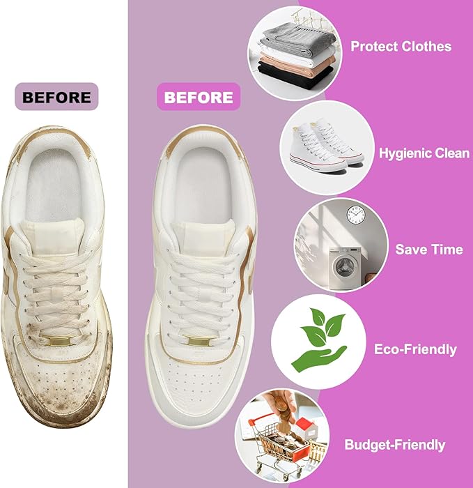 Shoe Washing Machine Bag - Laundry Shoe Bag (2-Pack) Includes 3 Laundry Bags, Reusable, Washer & Dryer Safe, 360° Deep Cleaning for All Shoe Types, Self-Locking Zipper(Purple)