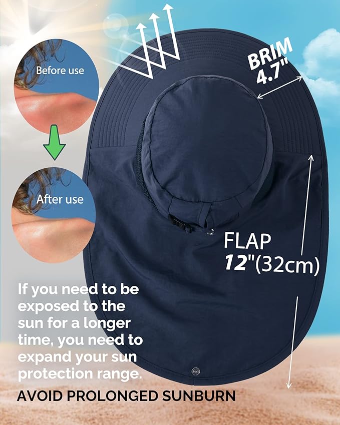 Camptrace Sun Hats for Women Men UPF 50+ UV Protection Wide Brim Hiking Fishing Hat with Neck Flap
