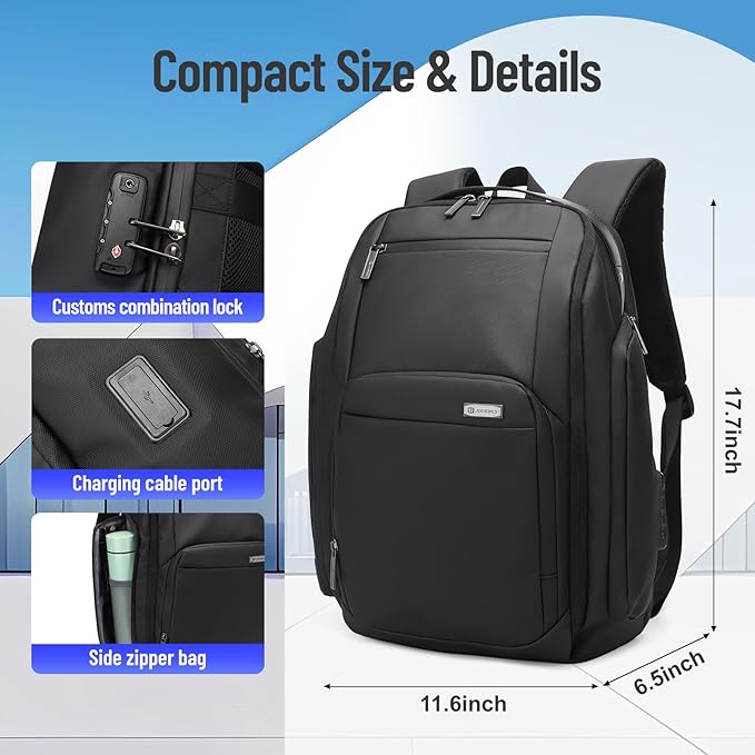 40L Business Travel Backpack for men with password lock, Expandable Water Resistant 17 Inch Laptop Backpack with USB Port, Black Computer Backpack for College/Work