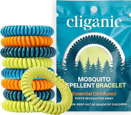 Cliganic 25 Pack Mosquito Repellent Bracelets for Adults & Kids - Natural DEET-Free Bands, Individually Wrapped