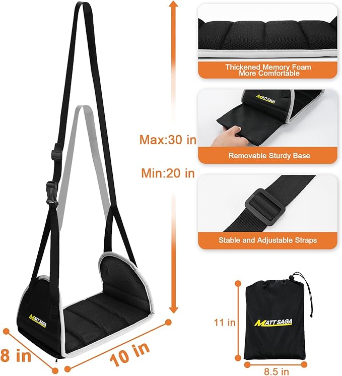 2-Pack Upgraded Airplane Foot Hammock with Removable Base & Memory Foam - Wide Hardboard Support No-Collapse Foot Rest for Long Flights, Office, Travel - Thickened Design Travel Essentials