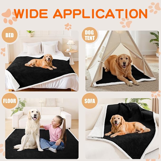 Smiry Waterproof Blanket Throw for Large Dogs Cats, Soft Reversible Dog Blanket for Sofa Couch Bed, Washable Leakproof Sherpa Fleece Furniture Couch Protector(30"x40", Black/White)