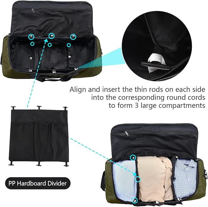 110L Expandable to 140L 32” Foldable Oxford Soft-Sided Rolling Duffle Bag with 2 Heavy-Duty Wheels,3 Large Compartments,Adjustable Shoulder Strap and Attached Organizer Pouch,Green