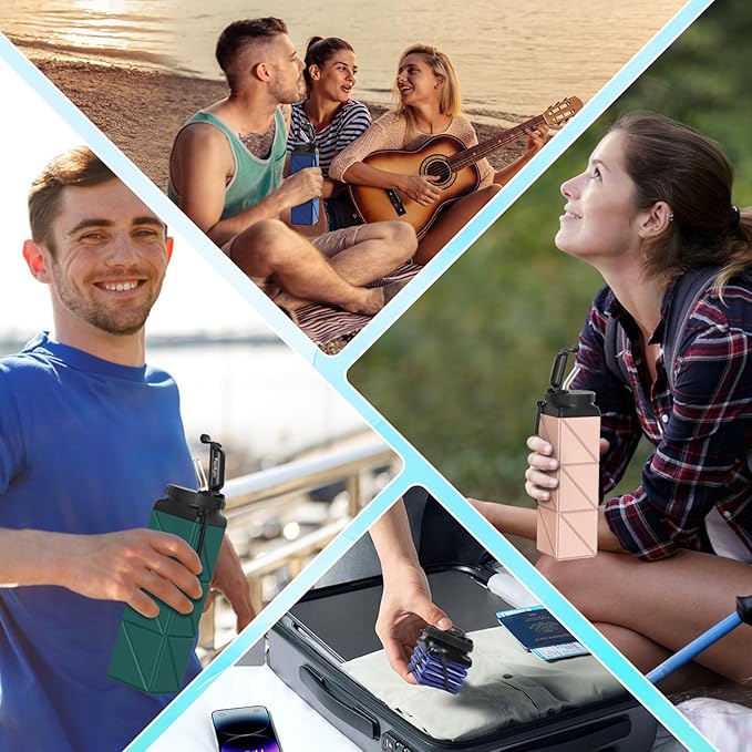 Collapsible Water Bottles 20.6oz Foldable Water Bottle BPA Free Reusable Lightweight LeakProof Travel Silicone Water Bottles for Travel Gym Hiking Camping (Upgrade Dark Green)