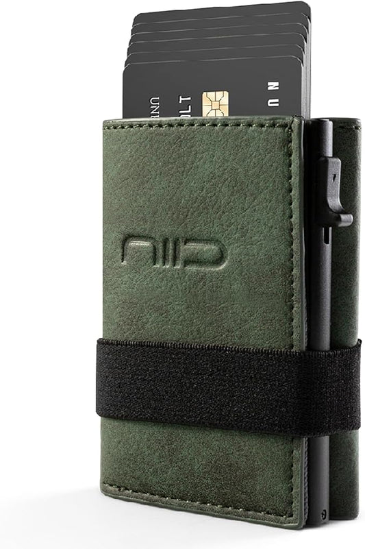 NIID Wallet for Men,Minimalist Front Pocket Wallet for Men - RFID Blocking Leather Bifold with Pop Up Card Holder, 2 ID Windows, Money Clip & Gift Box (Green)