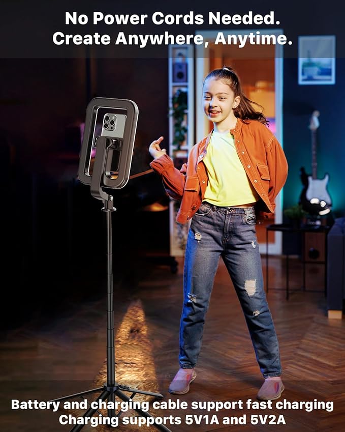 M MYBAT PRO Selfie Ring Light with 72" Tripod Stand - Extendable Selfie Stick with Light for Phone, Live Streaming, Makeup, Travel, Gaming, Video, Includes Phone Holder& USB-C Powered