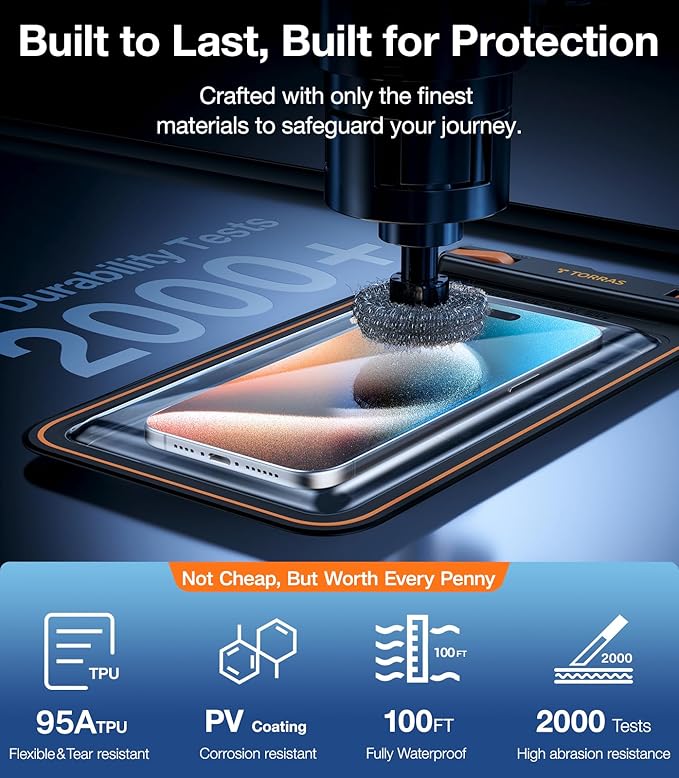 TORRAS IPX8 Waterproof Phone Pouch Floating, Underwater Screen Touchable, Water Proof Case with Lanyard for iPhone 16 Pro Max 15 S25, Cellphone Dry Bag Cruise Essentials 7.0 inch, Black