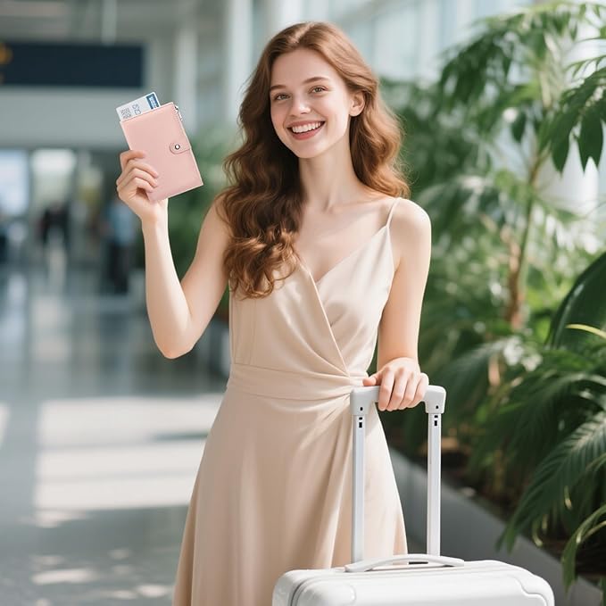 Passport Holder for Women Leather Passport Wallet for Travel RFID Blocking Passport Wallet Credit Card Holder with Zipper Pocket