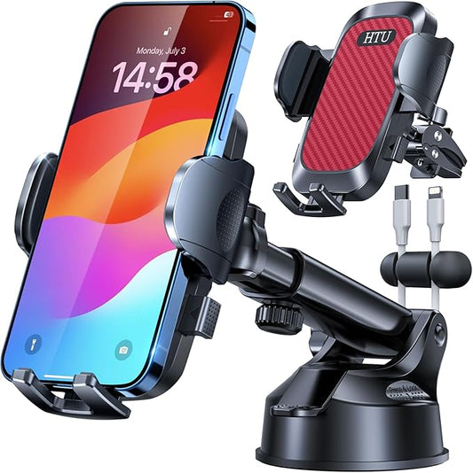2026 Ultimate Best【True Military-Grade & Safety Cert】Car Phone Holder HTU【Upgraded 5-in-1 & 100+LBS Strongest Suction】360 Rotation Truck Windshield Dashboard Vent Mount Stand for iPhone Android, Red