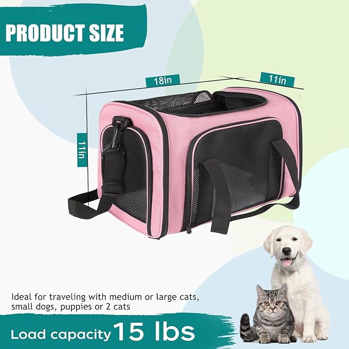 Top tasta Dog Cat Carrier Pet Carriers for Small Medium Large Cats Dogs Carrier Soft Sided Small Puppy Carrier Purse 15 lbs Portable Foldable Airline Approved Dog Cat Travel Carrier Pink 18x11x11