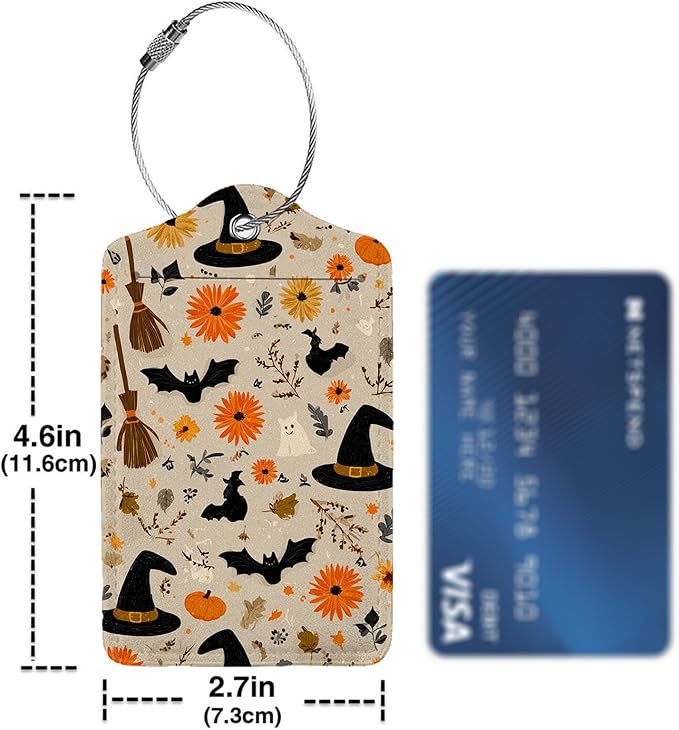 Halloween Ghost and Pumpkin 3 Pack Luggage Tags, PU Leather Luggage Tags for Suitcase,Name ID Labels with Privacy Cover Suitcases and Metal Loop for Travel Bag Suitcase