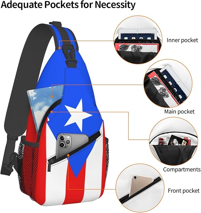 GJXFLSY Puerto Rico flag Sling Backpack Crossbody Bag Casual Chest Bags Travel Hiking Daypack Shoulder Bag for Women Men