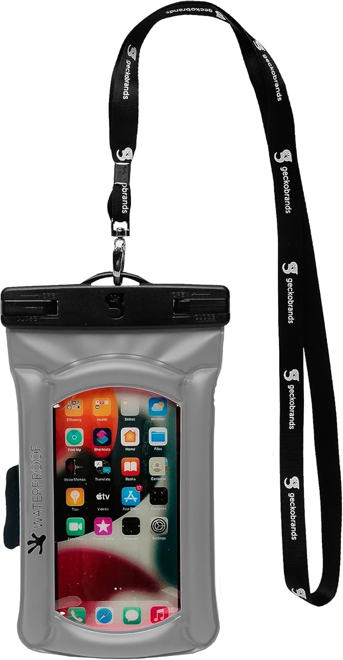 geckobrands Float Phone Dry Bag with Arm Band - Floating Watertight Dry Bag Phone Pouch, Fits Most iPhone and Samsung Galaxy Models Gray