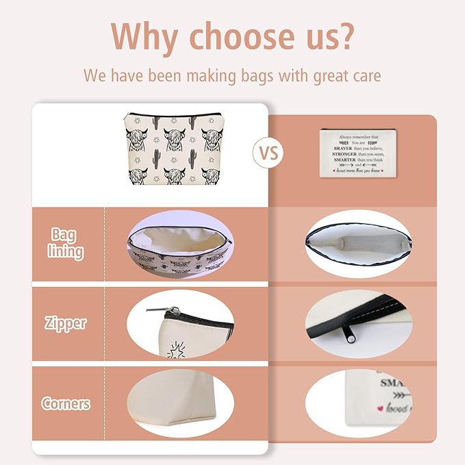 Western Cow Gifts Makeup Bag: Versatile Highland Cow -Themed Cosmetic Bags，Perfect for Teen Girls, Women & Cowgirl Stuff - Ideal Gift for Travel, Parties, Birthdays, Christmas.