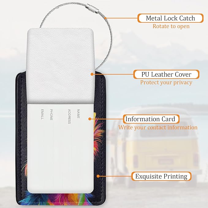 Colorful Dog 3 Pack Luggage Tag for Suitcase, Leather Bag Tags with Privacy Cover ID Label and Durable Steel Loop for Cruise Airport Travel