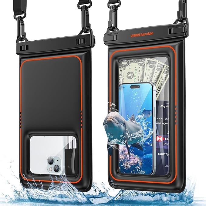 UNBREAKcable [UP to 9.5"]XL Size EXTRA Large Waterproof Phone Pouch Floating IPX8 Phone Case Dry Bag for iPhone 17 Air 16 15 14 Pro Max Samsung S25 Ultra, Travel Kayaking Beach Essentials - 2 Pack