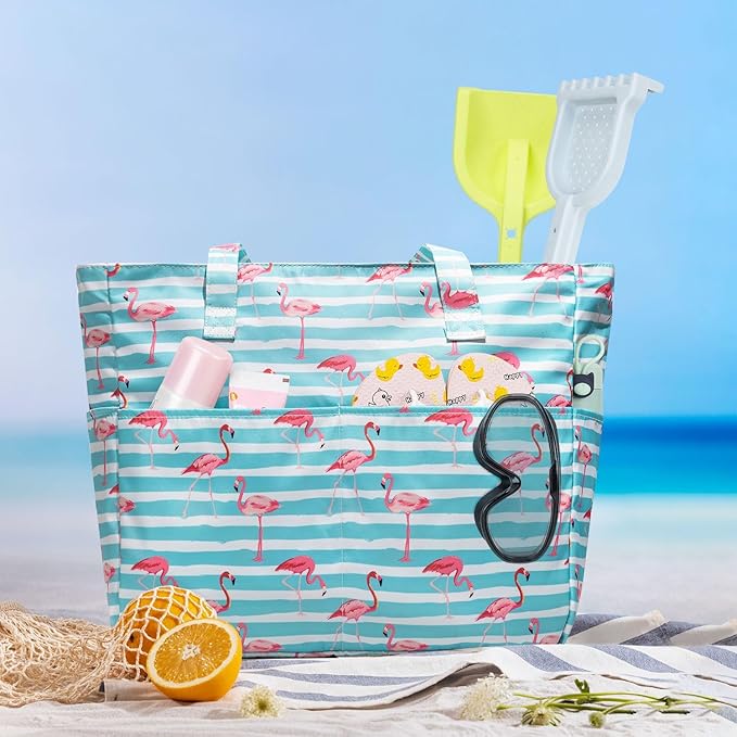 KABAQOO Extra Large Beach Bag Waterproof Sandproof Women Beach Tote with Zipper & Wet Compartment for Pool Gym Grocery Travel