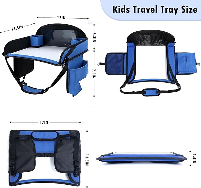 WENRENER Kids Travel Tray for Car Seat, Toddler Road Trip Essentials With Drawing Kit, Travel Activities Must Haves (Navy Blue-2PCS)