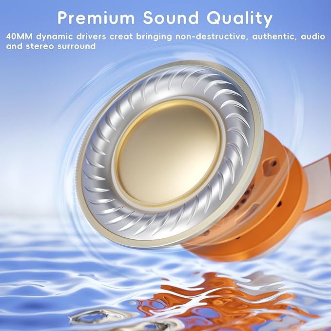 Kids Headphones, Wired Headphones for Kids Over Ear with Microphone, 85/94dB Volume Limiter Headphone for Girls Boys, Foldable Headphone for Learning & Entertainment, White and Orange