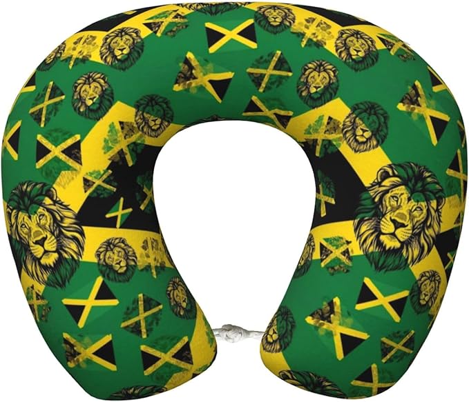 Neck Pillows for Travel Lion of Jamaica Flag, Women and Men Airplane Car Pillow, Neck Support U Shaped Pillow for Rest Pain Relief Sleeping
