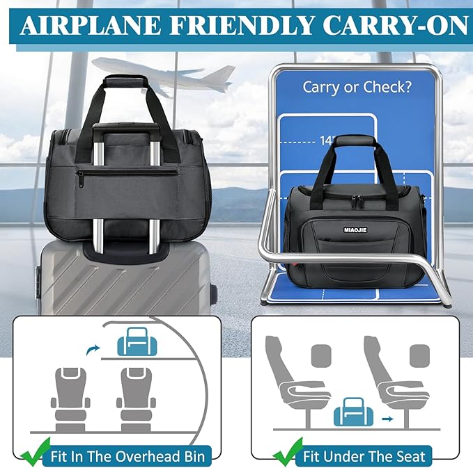 Underseat Carry On luggage Bag Airplanes Personal Item Bags, Gym Bag for Men Weekender Overnight Travel Tote Bag Shoulder Small Softside Carry on Luggage Travel Duffel Bags For Men Women -16 IN Grey