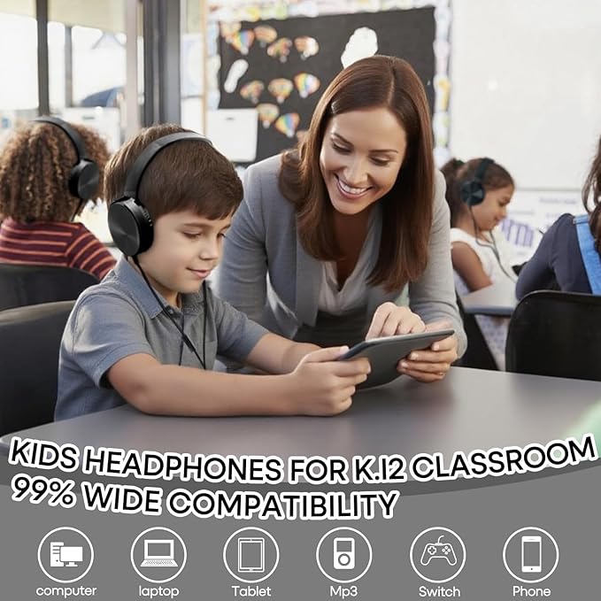 10 Pack Classroom Headphones Bulk,Wholesale School Durable Wired Earphones for Students,Kids,Children Toddler Teen Boys Girls and Adult(LS450,10 Black)