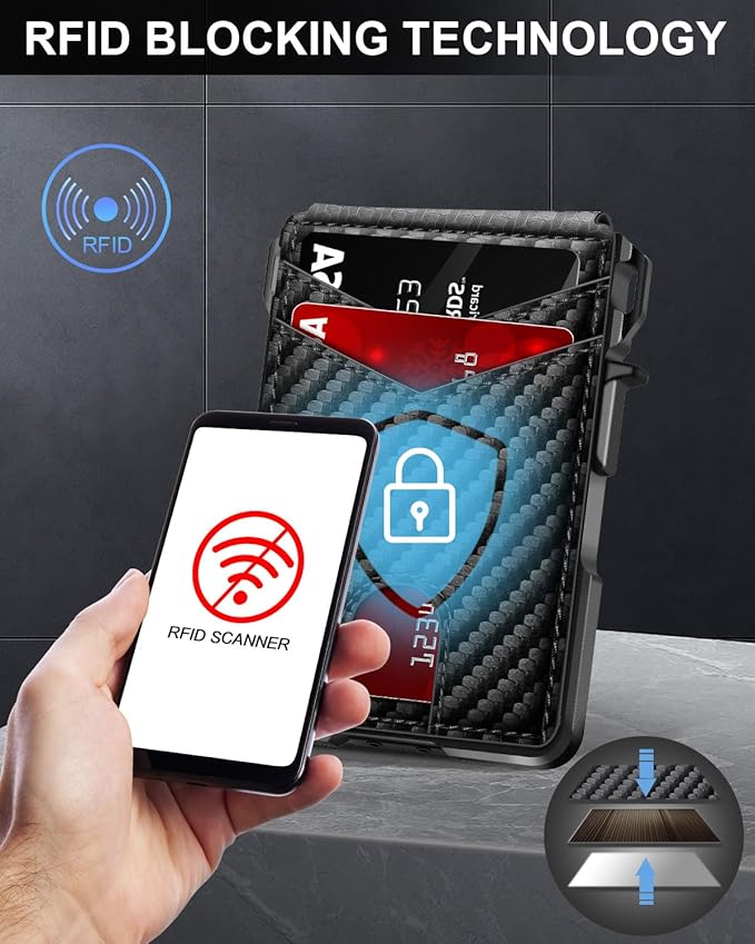 Wallet for Men, Mens Minimalist Wallet 9-13 Cards, Slim Compact Wallet with Money Clip & ID Window, RFID Blocking Smart Pop Up Card Wallet, Metal Aluminum Credit Card Holder Bifold Wallet