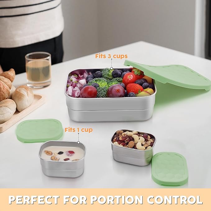 Stainless Steel Snack Containers for Kids | Easy Open Leak Proof Small Food Containers with Silicone Lids - Perfect Metal Toddler Lunch Box for Daycare and School (8oz)