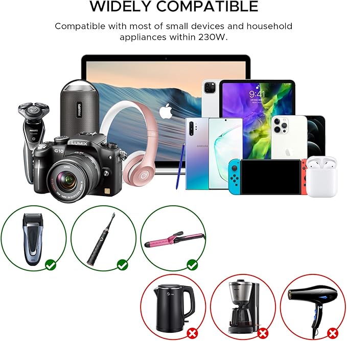 220V to 110V Converter, Key Power 230-Watt Step Down Voltage Converter & Power Converter, International Travel Power Adapter with USB C Port 18W.