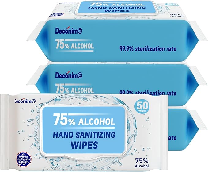 Advanced Large 75% Alcohol Hand Sanitizing Wipes, 4 Packs of 50 (200 Wipes) - (Each Wipe Size 6" x 8")