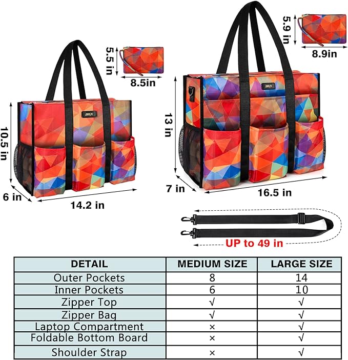 IBFUN Utility Tote Bag with 14/24 Pockets Zip Top Teacher Tote Bag for Teacher/Work Women