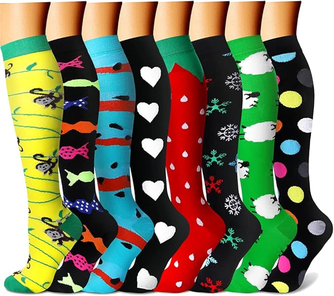 CHARMKING Compression Socks for Women & Men Circulation (8 Pairs) 15-20 mmHg is Best Support for Athletic Running,Cycling