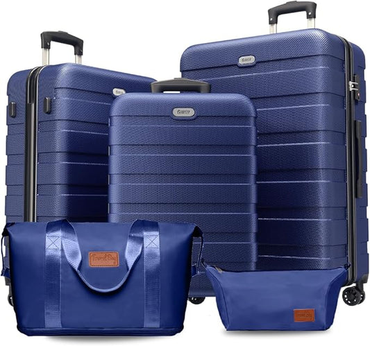 AnyZip Luggage Set 5 Piece PC ABS Hardshell Lightweight Suitcases for Travelling with 4 Universal Wheels TSA Lock Carry on Suitcase Dark Blue