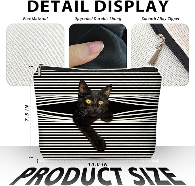Funny Cat Makeup Bag & Travel Pouches for Toiletries, Kitty Cosmetic Zipper Travel Toiletry Bag, Black Cat Gifts for Women & Teen Girls, Cats Gifts Lovers for Travel, Graduation & Christmas